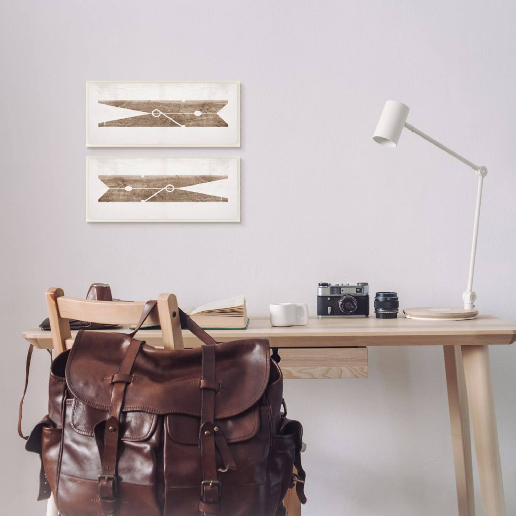 Stupell Industries Minimal Laundry Clothespins Brown White Design,7" x 17"